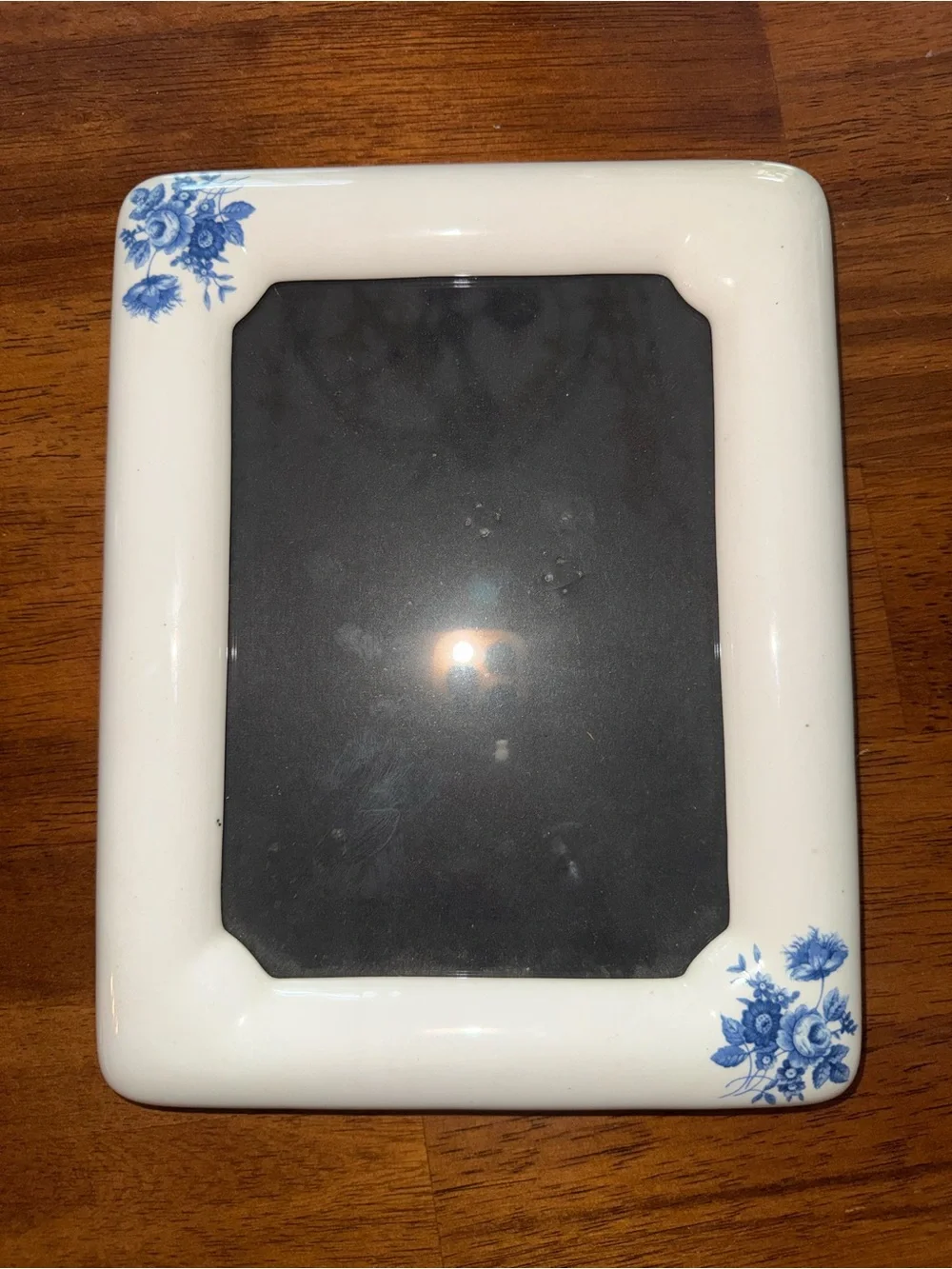 Vintage Ceramic Chinoiserie Blue White Floral Corners Photo Frame Picture Frame